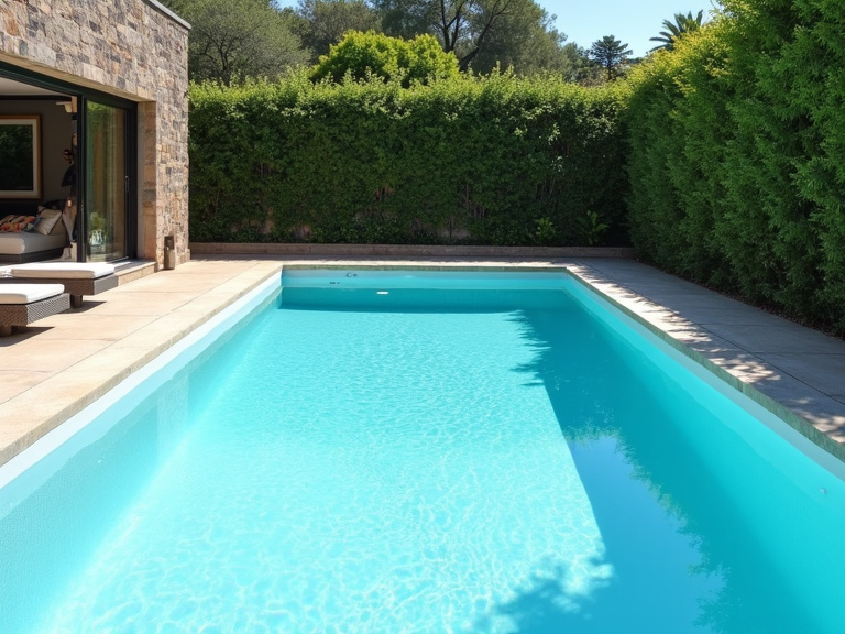 Coque de piscine polyester rénovée avec un gelcoat neuf brillant après travaux