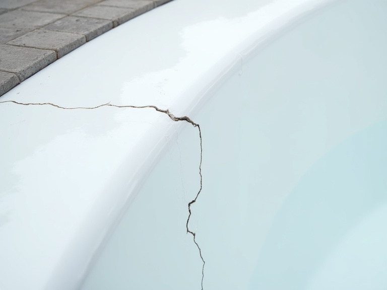 Zone d'une coque polyester où une fissure a été réparée et poncée