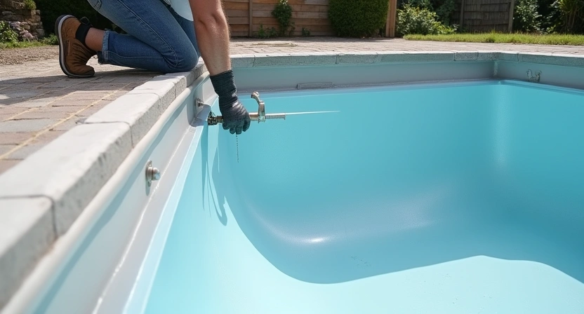Pose d'une membrane armée PVC dans une piscine rénovée