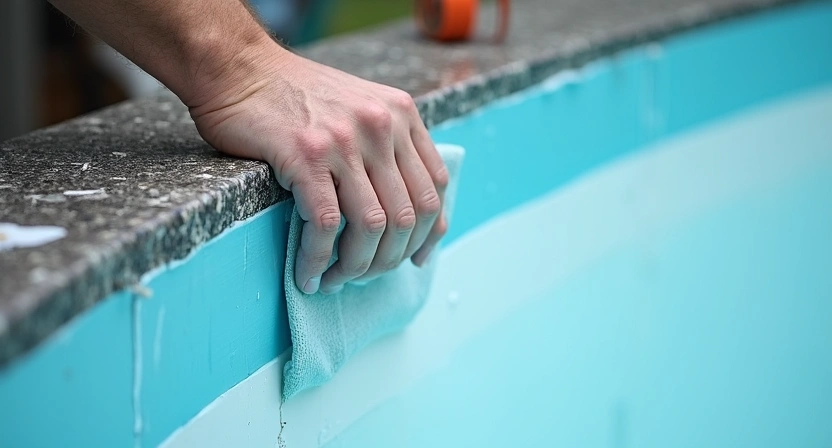 Réparation d'une fissure sur une coque de piscine polyester avec résine et fibre